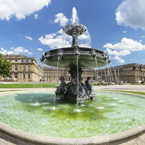 Fountain and New Castle on Schlossplatz Square, Stuttgart, Neckar Valley Fountain and New Castle on Schlossplatz Square, Stuttgart, Neckar Valley