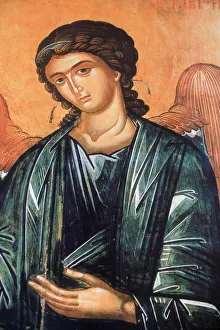 Byzantine Art Europe Prints: Detail of fresco in Aghios Andreas monastery on Mount Athos, Greece, Europe