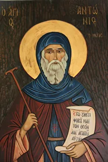 Mount Athos Greece Prints: Fresco of St. Anthony in Aghios Andreas monastery, Mount Athos, Greece, Europe