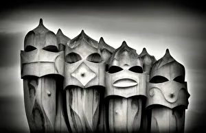 Gaudi chimneys on roof of Casa Mila (La Pedrera), UNESCO World Heritage Site, Barcelona Gaudi chimneys on roof of Casa Mila (La Pedrera), UNESCO World Heritage Site, Barcelona
