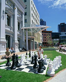 Giant chess pieces in front of the Wellington City Giant chess pieces in front of the Wellington City