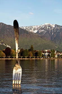 Giant fork sculpture from Alimentarium food museum, Lake Geneva (Lac Leman), Vevey Giant fork sculpture from Alimentarium food museum, Lake Geneva (Lac Leman), Vevey