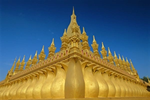 Laos Buddhist Architecture Prints: Gold stupas