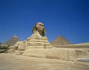 Historic Cairo Collection: The Great Sphinx and two of the pyramids at Giza, UNESCO World Heritage Site