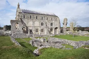 Prints of The grounds of the ruined Benedictine Priory of Binham Abbey founded in the 11th century, with the existing church behind, North Norfolk, England, United Kingdom, Europe Norfolk Prints: Binham Abbey Ruins Print