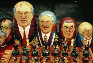 A group of Russian dolls depicting Russian politicians A group of Russian dolls depicting Russian politicians