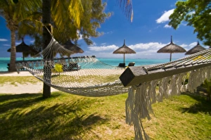 Hammock on the beach of the Beachcomber Le Paradis Hotel, Mauritius, Indian Ocean, Africa Hammock on the beach of the Beachcomber Le Paradis Hotel, Mauritius, Indian Ocean, Africa