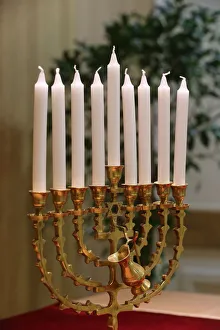 Hanukkha with nine candles, Paris, France, Europe Hanukkha with nine candles, Paris, France, Europe