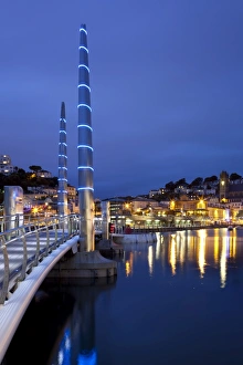 Devon England Landmarks Prints: Harbour Bridge at dusk, Torquay, Devon, England, United Kingdom, Europe