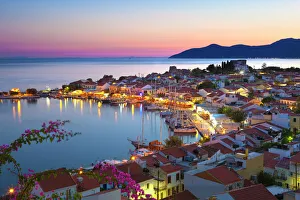 Prints of Harbour at dusk, Pythagorion, Samos, Aegean Islands, Greece Greece Prints: Harbour at Dusk Print, Pythagorion, Samos