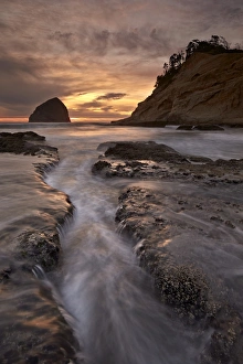 Haystack Rock Oregon Prints: Haystack Rock at sunset, Pacific City, Oregon, United States of America, North America