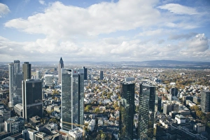 Elevated Views Of Cities Prints: High angle view of financial centre, Frankfurt-am-Main, Hesse, Germany, Europe