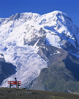 Zermatt Travel Destination Prints: Hiker on bench