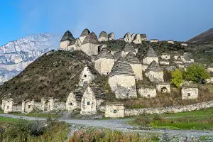 Dargavs Burial Site Prints: Historic structures stand on the hillside in Dargavs