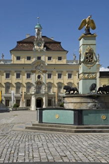 The inner courtyard Palace buildings and fountain at the 18th century Baroque The inner courtyard Palace buildings and fountain at the 18th century Baroque