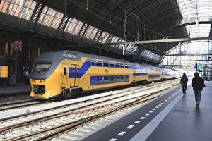 European Transportation Hub Prints: Intercity train in a platform at Central Station, Amsterdam, Netherlands, Europe