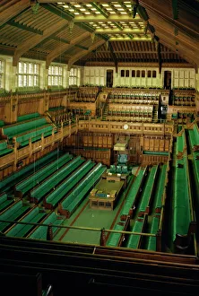 Interior of the Commons chamber, Houses of Parliament, Westminster, London Interior of the Commons chamber, Houses of Parliament, Westminster, London