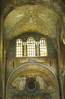 Prints of An interior showing extensive mosaic work, 6th century Chiesa di San Vitale, UNESCO World Heritage Site, Ravenna, Emilia-Romagna, Italy, Europe Ravenna Prints: 6th Century Mosaic Print, Chiesa di San Vitale