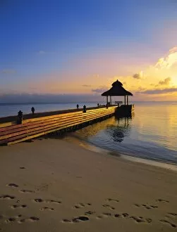Images Dated 20th April 2008: Jetty on the beach at sunset, Maldives, Indian Ocean, Asia