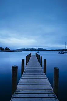 Jetty at dusk, Lake Windermere, Lake District, Cumbria, England, United Kingdom Jetty at dusk, Lake Windermere, Lake District, Cumbria, England, United Kingdom