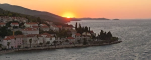 Croatian Heritage Sites Prints: Korcula Town at sunset, elevated view from St
