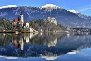 Lake Bled with Santa Maria Church (Church of Assumption), Gorenjska, Julian Alps Lake Bled with Santa Maria Church (Church of Assumption), Gorenjska, Julian Alps