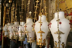 Lamps over the Stone of the Anointing, Church of the Holy Sepulchre, Jerusalem, Israel Lamps over the Stone of the Anointing, Church of the Holy Sepulchre, Jerusalem, Israel