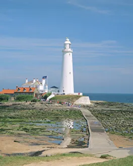 Prints of Lighthouse, St. Marys Island, Whitley Bay, Northumbria (Northumberland), England, United Kingdom, Europe Northumberland Prints: Lighthouse Print, St. Marys Island, Whitley Bay