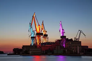 Shipbuilding Industry Prints: Lighting Giants, Cranes of Uljanik Shipyard, Pula, Croatia, Europe