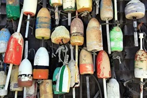 Lobster buoys, Cape Cod National Seashore, Orleans, Cape Cod, Massachusetts, New England, United States of America Lobster buoys, Cape Cod National Seashore, Orleans, Cape Cod, Massachusetts, New England, United States of America