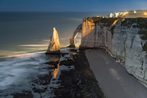 Chalk Cliffs Etretat Prints: Long exposure at sunset of the chalk cliffs, Etretat, Normandy, France, Europe