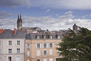 Daytime European Landmarks Prints: Looking over the rooftops of Angers towards the cathedral