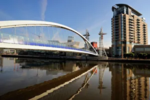 Prints of The Lowry Bridge over the Manchester Ship Canal, Salford Quays, Greater Manchester, England, United Kingdom, Europe Greater Manchester Prints: The Lowry Bridge Print, Salford Quays, Greater Manchester