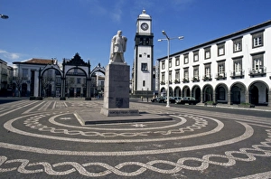 Portugal Village Prints: Main square with Cabral statue