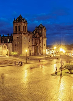 Cusco Peru Prints: Main Square at twilight, Old Town, UNESCO World Heritage Site, Cusco, Peru, South America