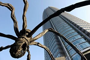 Louise Bourgeois Collection: Maman Spider sculpture by Louise Bourgeois with Roppongi Hills Mori Tower in Roppongi, Tokyo, Japan