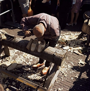 Images Dated 31st July 2008: Man making clogs, Alkmaar market print