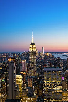 Manhattan skyline and Empire State Building at dusk, New York City Manhattan skyline and Empire State Building at dusk, New York City