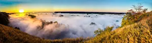 Misty dawn over hills and river, Ukraine, Europe Misty dawn over hills and river, Ukraine, Europe