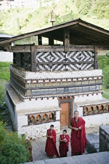 Monks at Trongsa Dzong (Chokhor Raptentse), dating from 1648, Bhutan Asia Monks at Trongsa Dzong (Chokhor Raptentse), dating from 1648, Bhutan Asia