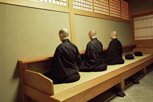 Monks during Za-Zen meditation in the Zazen Hall Monks during Za-Zen meditation in the Zazen Hall