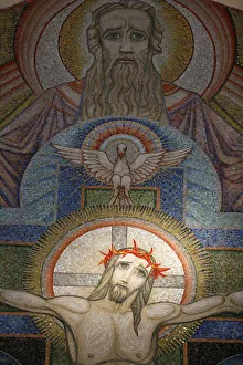 Mosaic by Antoine Molkenboer showing God, the Holy Spirit and Jesus, Annecy, Haute Savoie Mosaic by Antoine Molkenboer showing God, the Holy Spirit and Jesus, Annecy, Haute Savoie