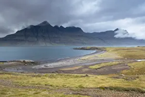 Iceland Travel Destinations Prints: Mount Bulandstindur, 1069m, pyramid shaped stack of basaltic strata, in Berufjordur