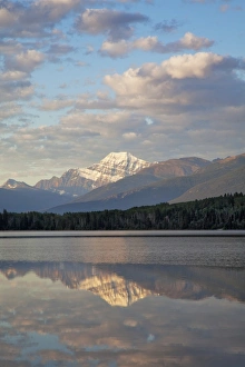 Cloudy Mountain Lake Scenery Prints: Mount Edith Cavell reflected in Pyramid Lake, early morning light, Jasper National Park