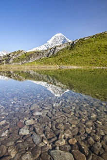 Swiss Alps Scenic View Prints: Mount Eiger reflected in a creek