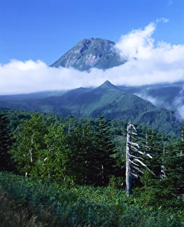 Asian Nature Scenery Prints: Mount Rauso-dake with low cloud