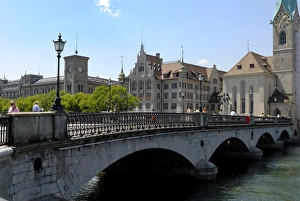 Zurich Tourist Attractions Prints: Munster bridge over River Limmat