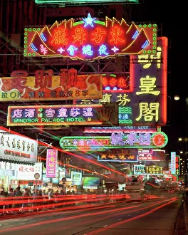 Neon lights at night on Nathan Road, Tsim Sha Tsui, Kowloon, Hong Kong, China, Asia Neon lights at night on Nathan Road, Tsim Sha Tsui, Kowloon, Hong Kong, China, Asia
