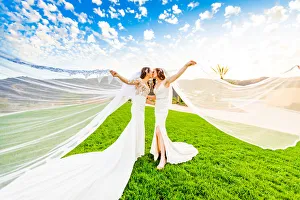 Newlyweds first look post wedding ceremony, Corona, California, United States of America Newlyweds first look post wedding ceremony, Corona, California, United States of America