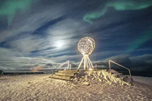 The Northern Lights (Aurora Borealis) over the Globe Monument The Northern Lights (Aurora Borealis) over the Globe Monument
